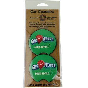 Car Coasters Air Heads Sour Apple Candy Snack Junk Food Set of 2 Neoprene Absorb